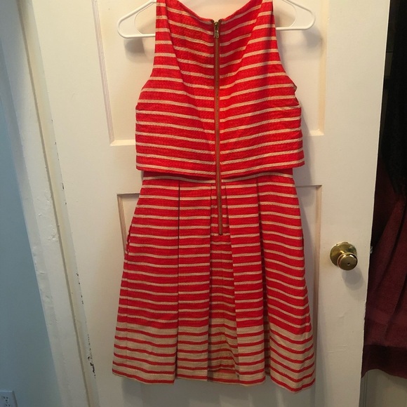 Taylor Dress orange Striped Fit & Flare Waffle Texture 50s Style/ Pockets Size 4 - Picture 10 of 10